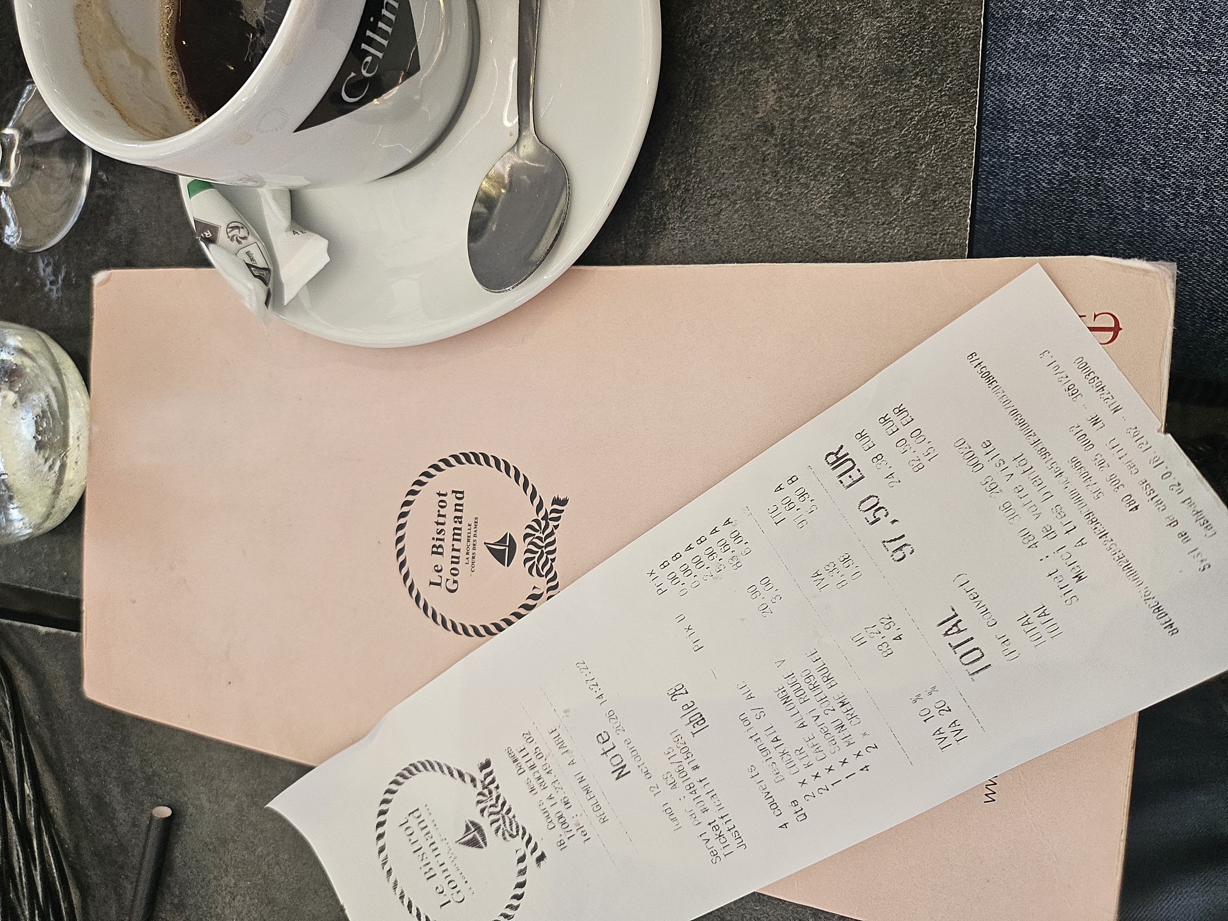 Celebratory 3-course French meal served at Bistrot Gourmand in La Rochelle